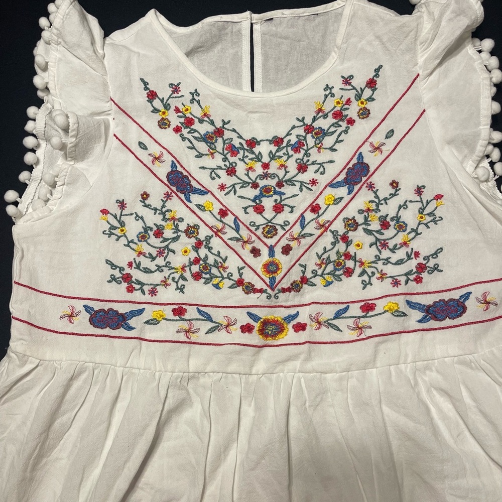NEW Floral Embroidered White Kids Dress - Picture 1 of 5